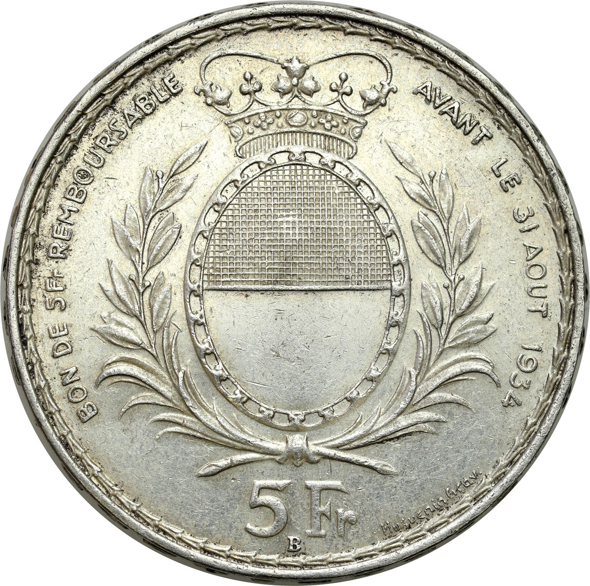 Szwajcaria. 5 franków 1934, Freiburg